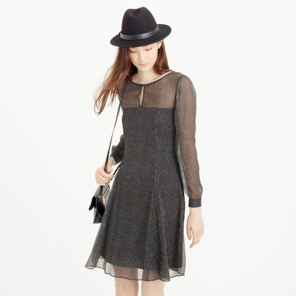 J Crew Long-Sleeve Speckled Chiffon Dress